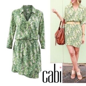 Cabi Faux Wrap Tropical Leaf Print Dress